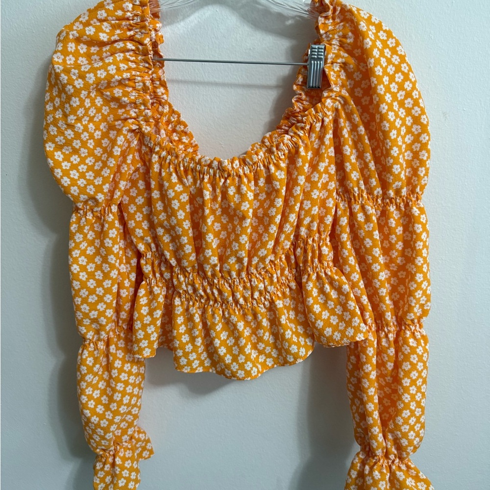 Floral Orange Smocked Women's Top